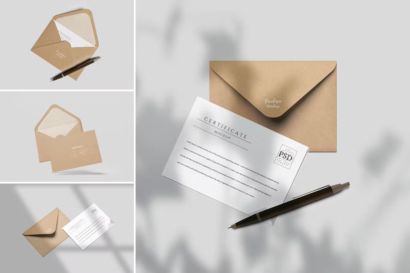 A postcard with envelope mockup in shadows