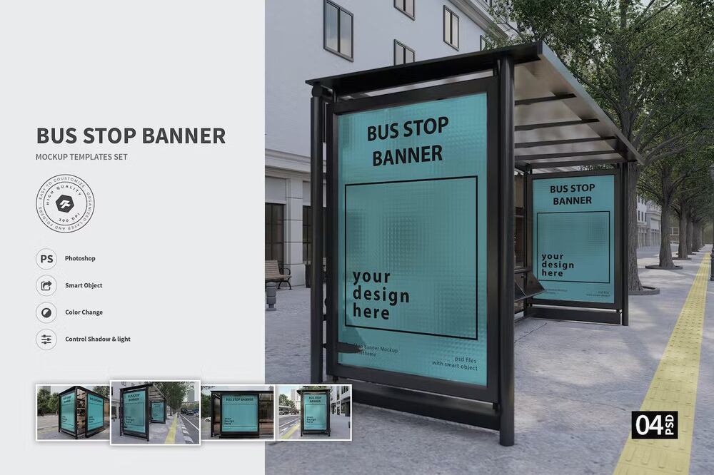 A bus stop banner mockup templates