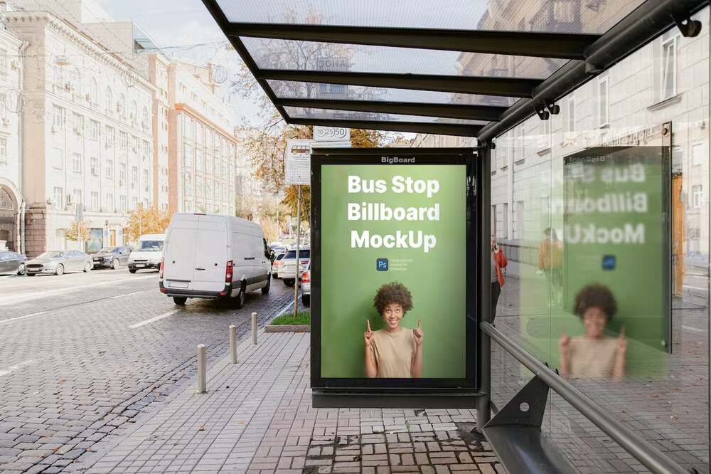 A bus stop billboard mockup template