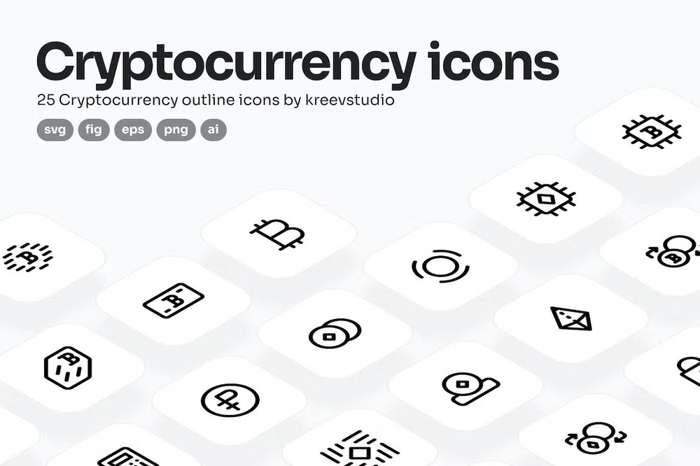 Modern clean cryptocurrency icon set