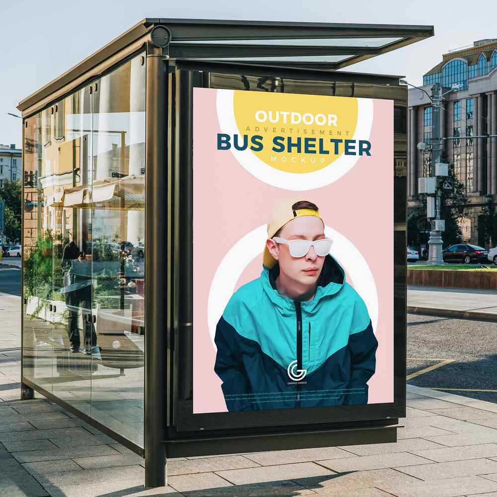 A free modern bus shelter billboard mockup template