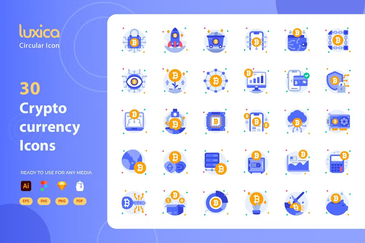 Blue and orange cryptocurrency icons