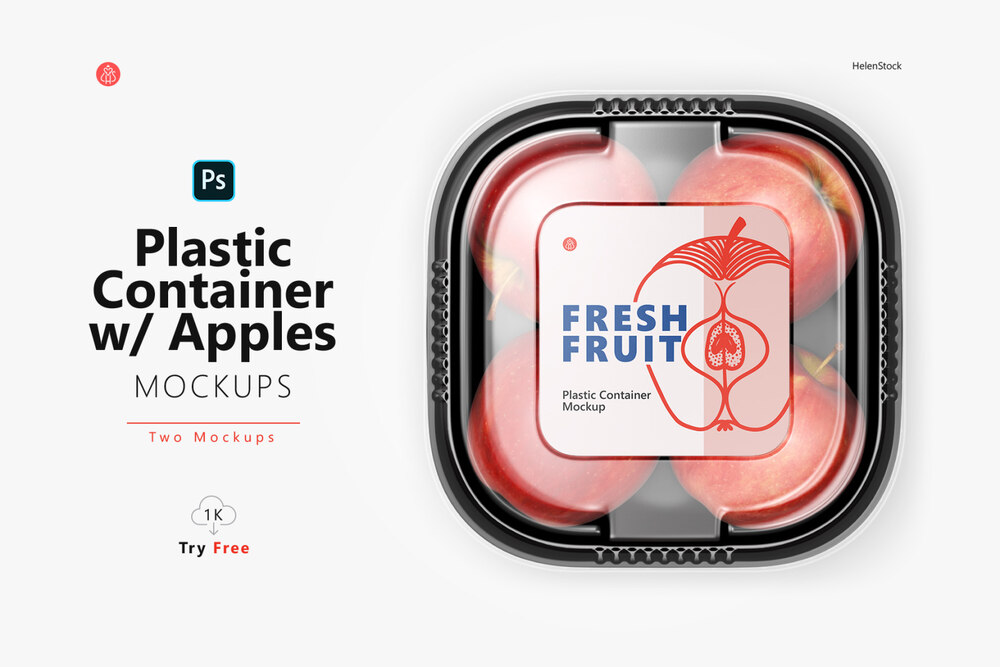 A plastic container with apple mockup set