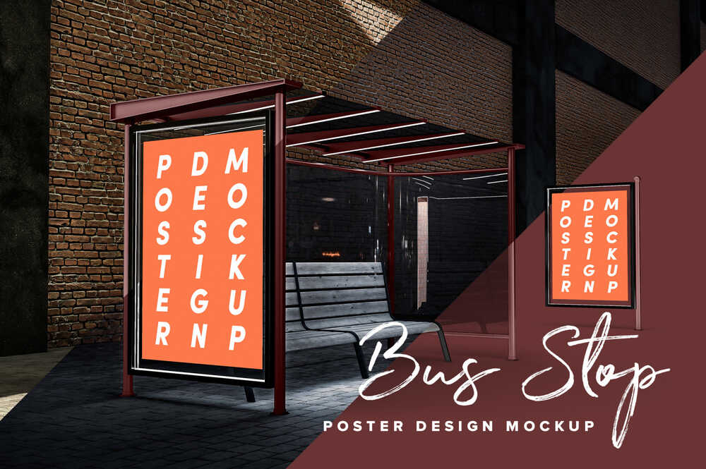 A poster design bus stop mockup templates