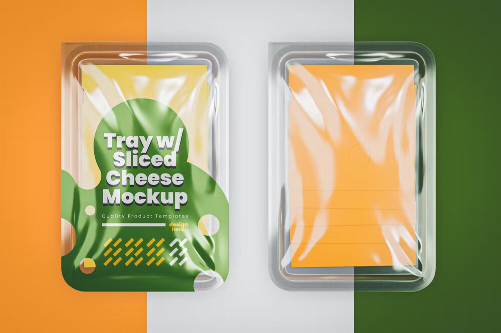 A tray with sliced cheese mockup template