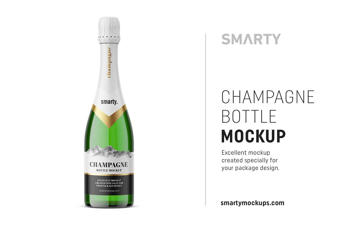 A champagne bottle mockup template