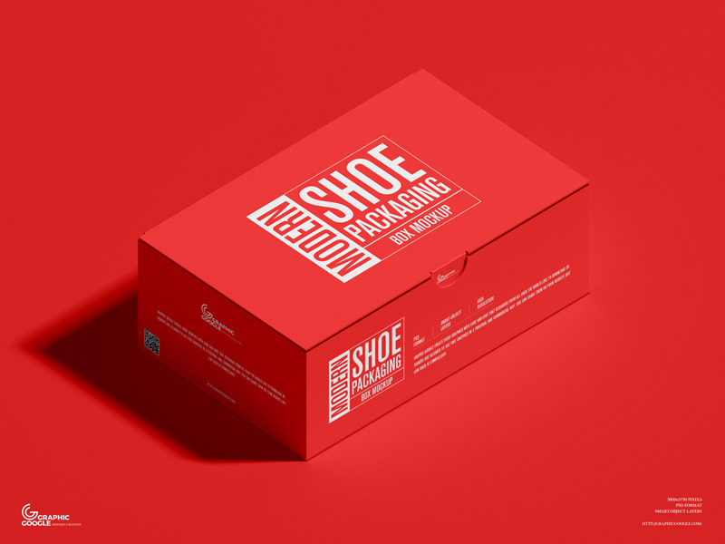 A free red shoe box packaging mockup