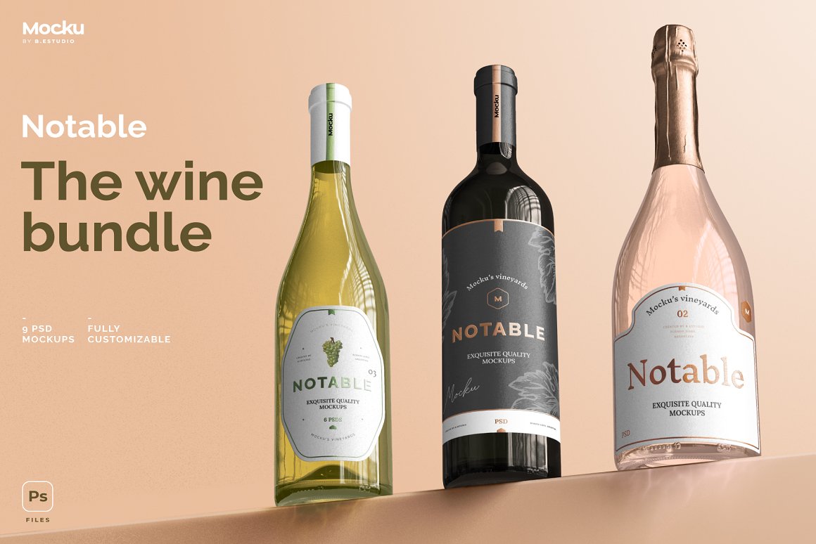 A wine bottle mockup collection