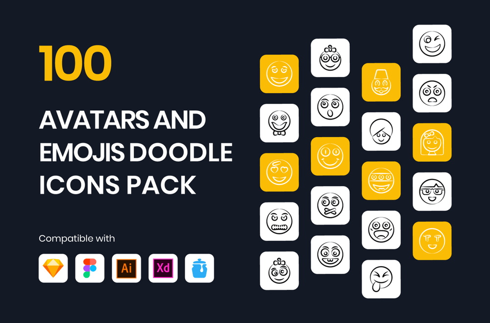 Avatars and emojis doodle icons set