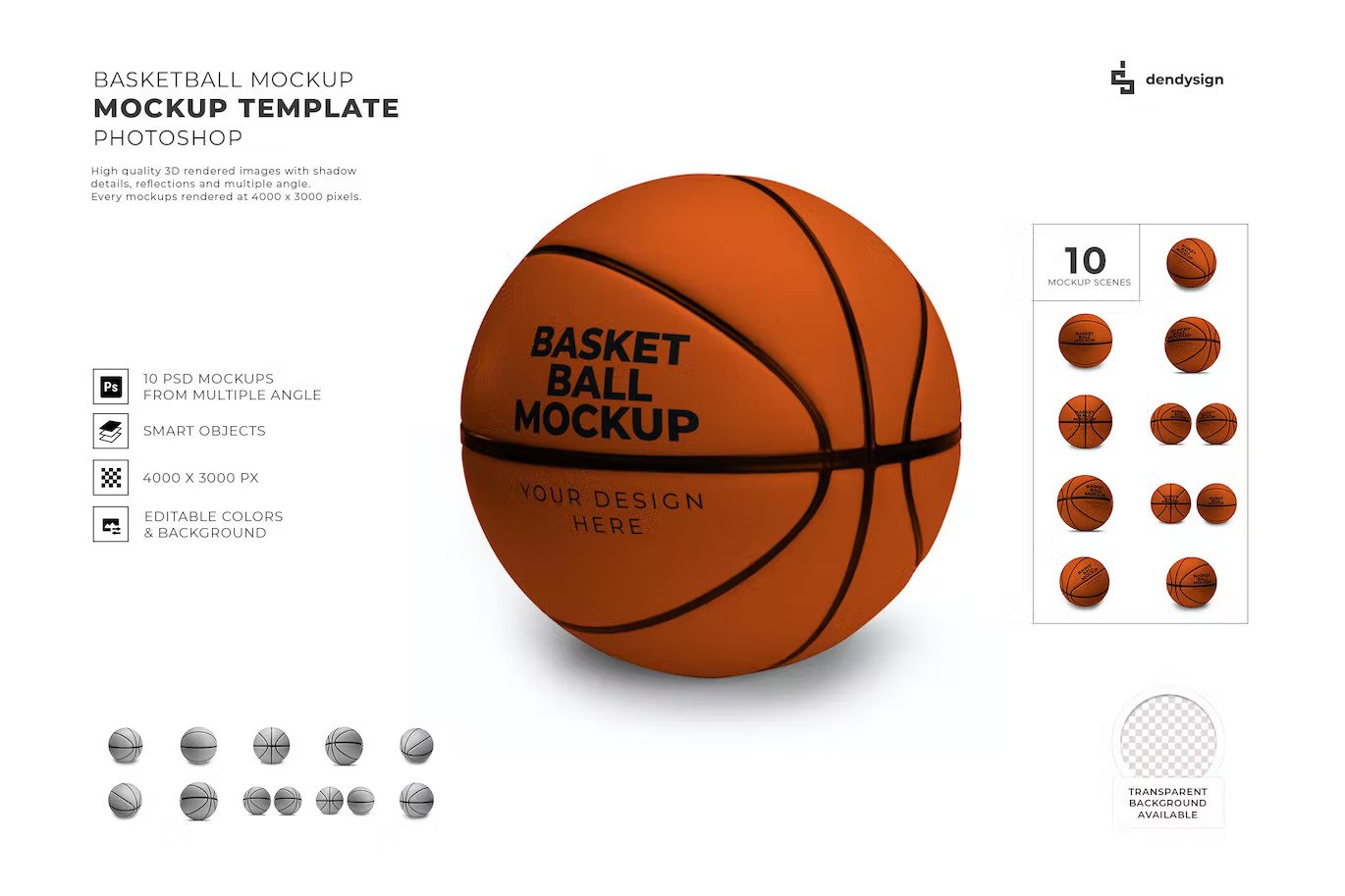 An orange basketball mockup set