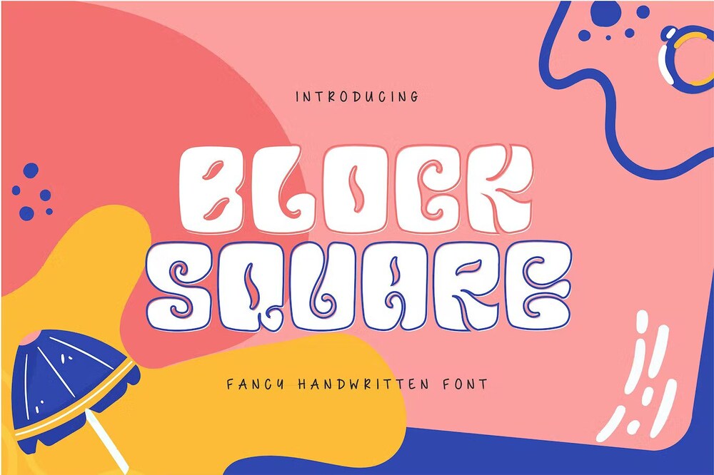 A square funcy handwritten font