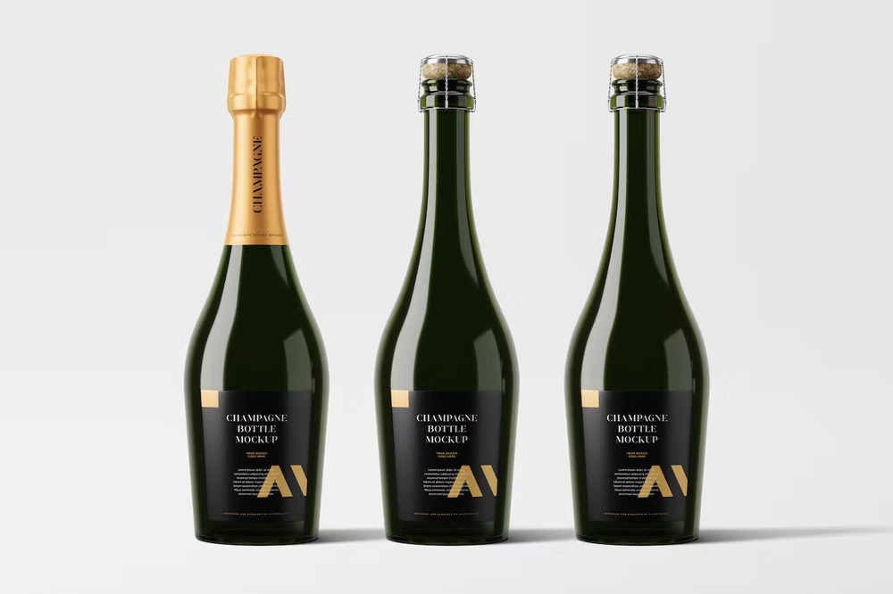 A three champagne bottle mockups