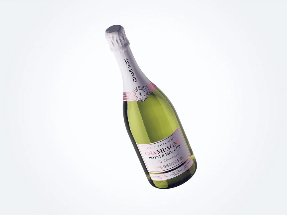 A free champagne bottle label mockup