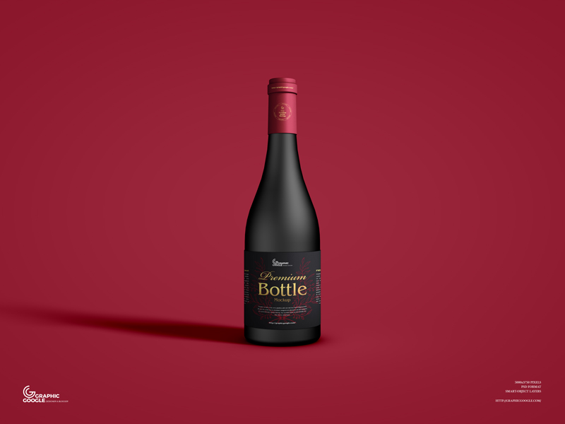 A free champagne bottle on red background mockup