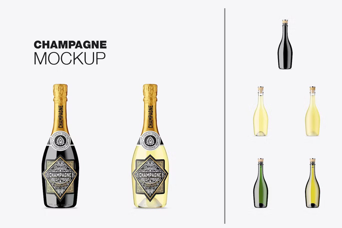 A set of champagne bottle mockups
