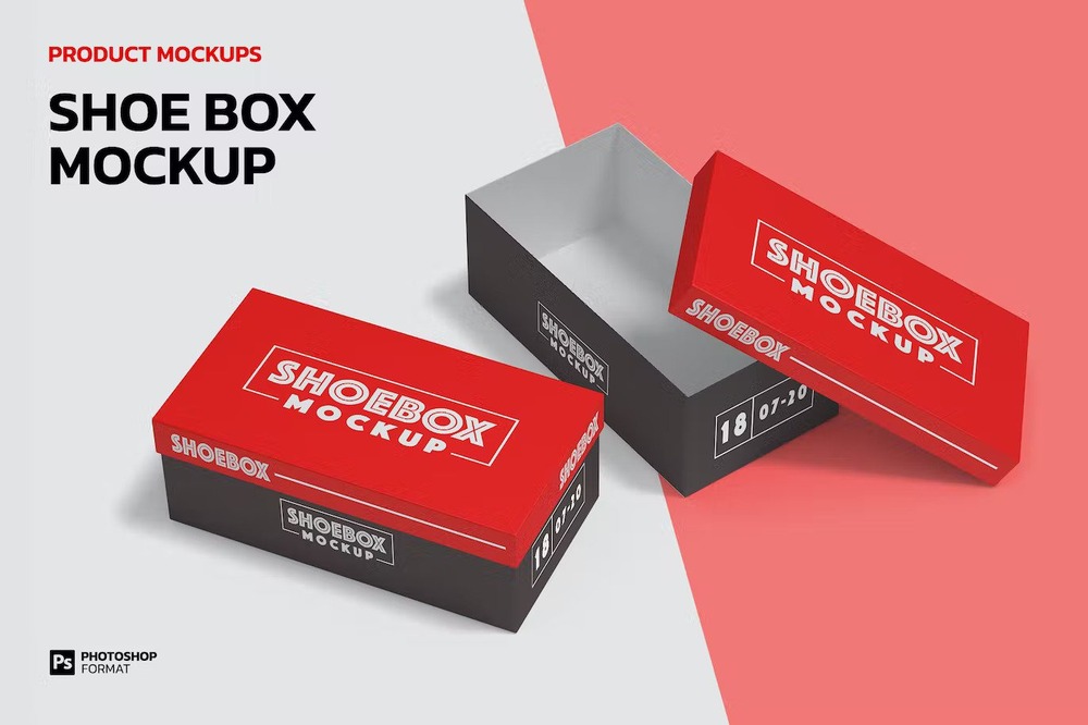 Red and black shoes box mockup