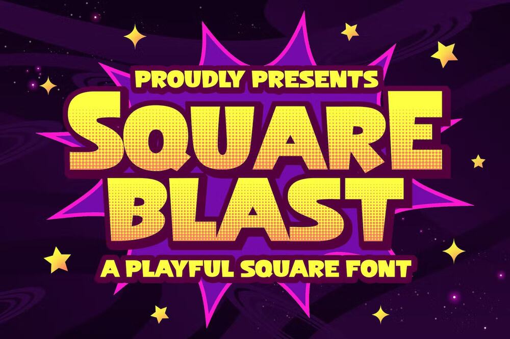 A playful square font