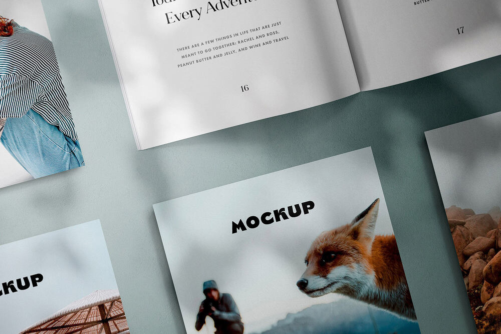 A square magazines layout mockup with shadow