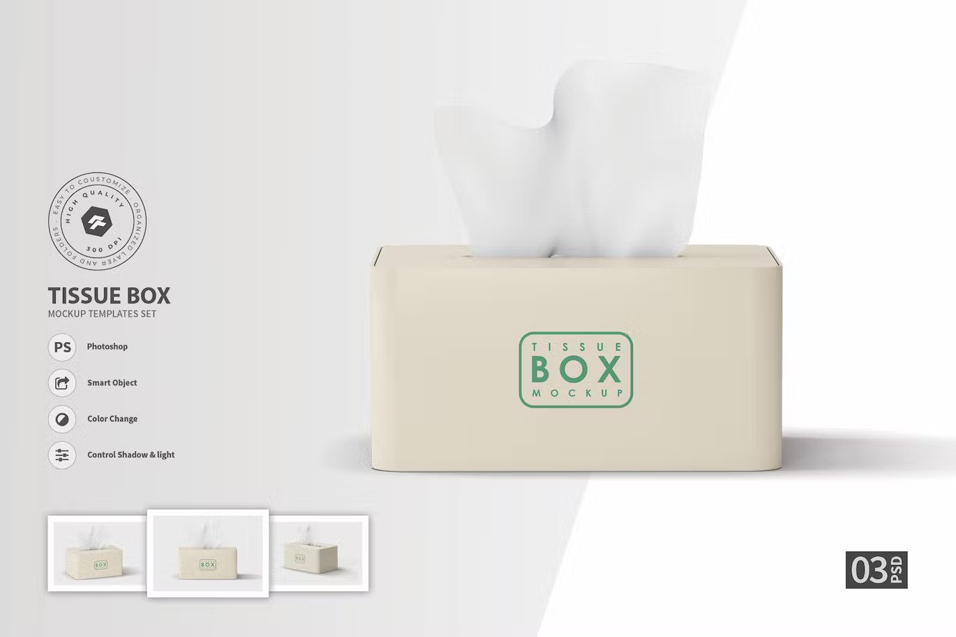 Three different tissue box mockups