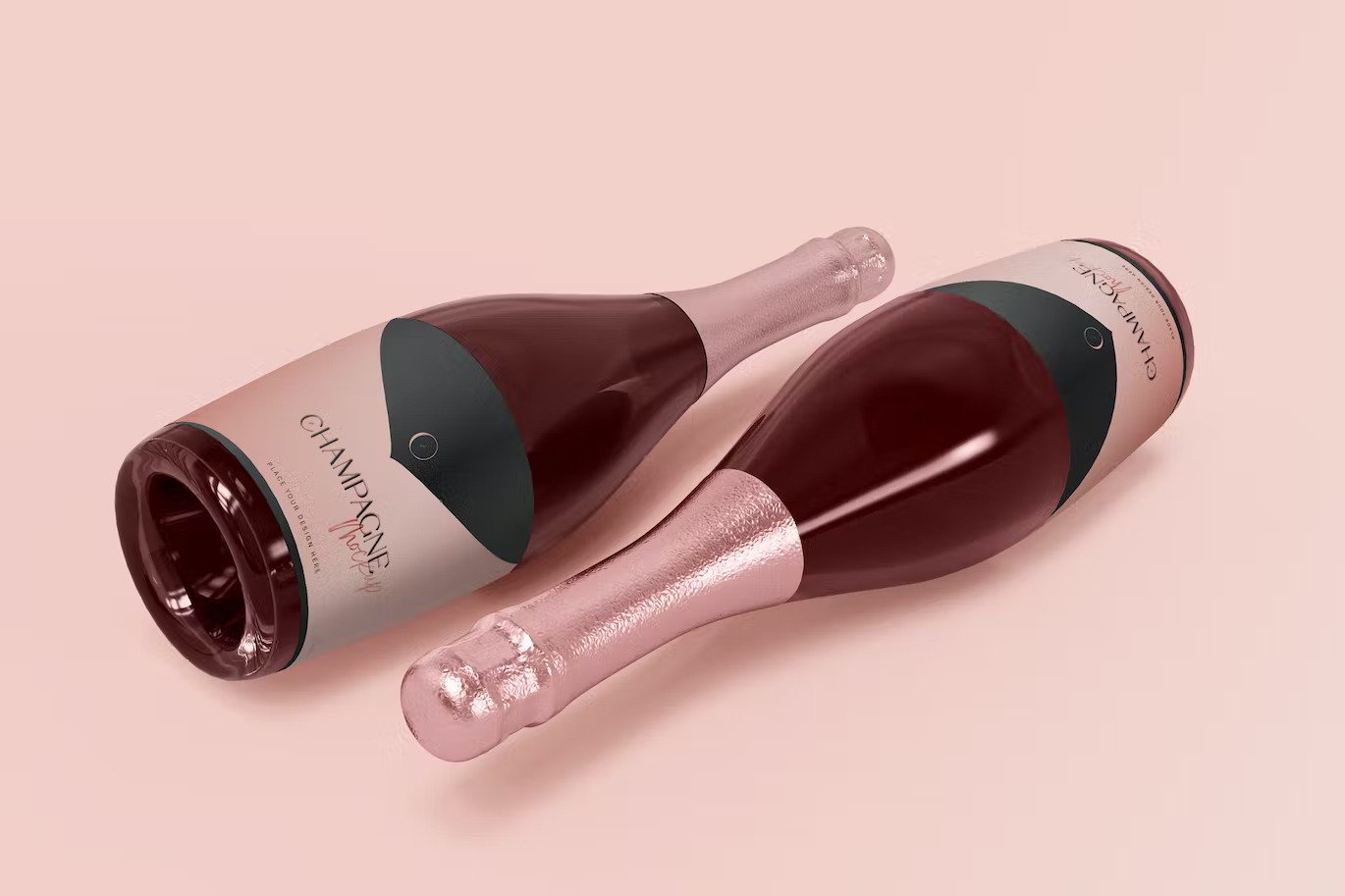 Two pink champagne bottles mockup