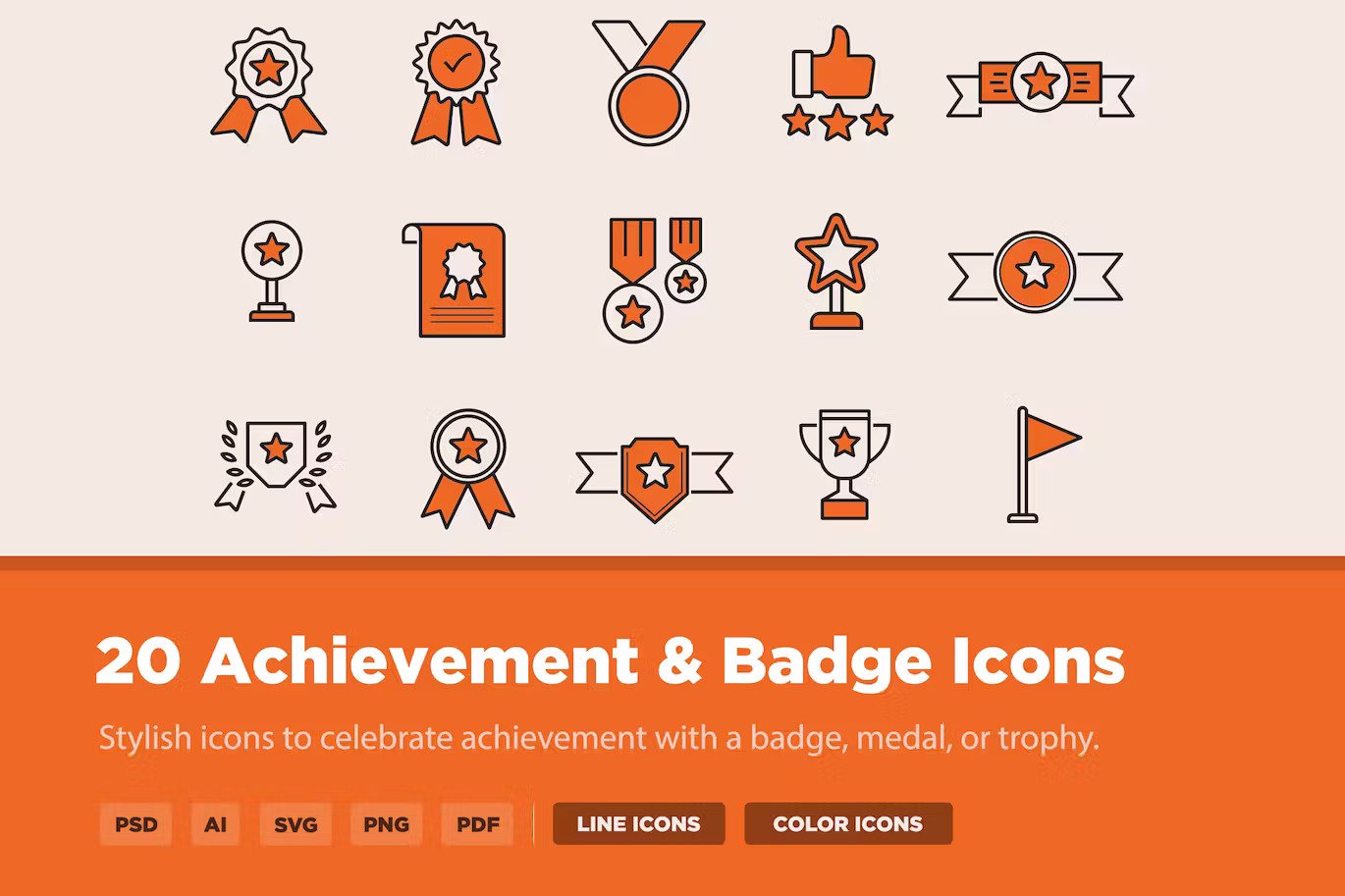 Color line achievement and badge icons
