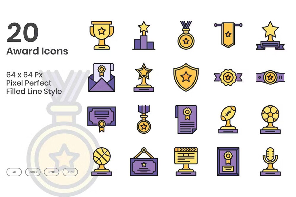 A set of award filled line icons