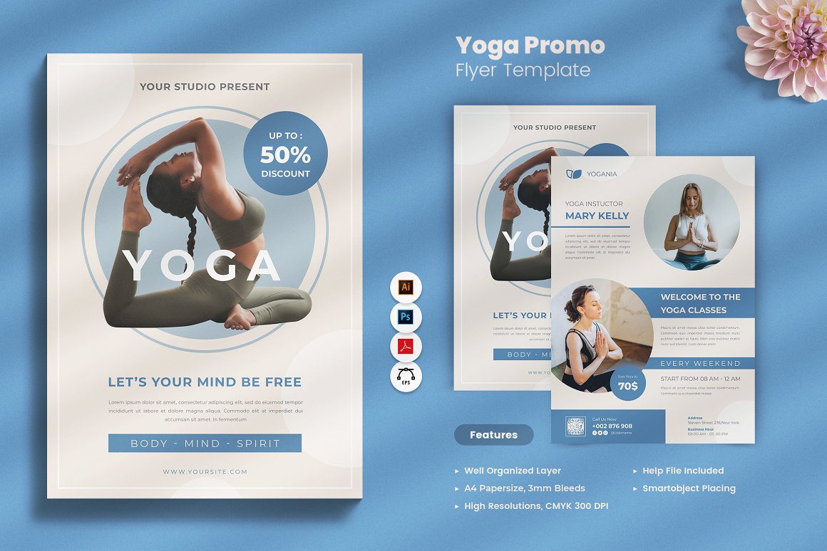 Yoga class promo flyer template