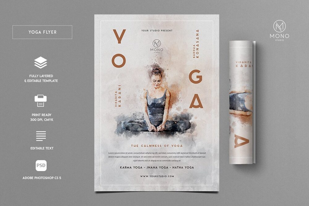 Painted yoga flyer template