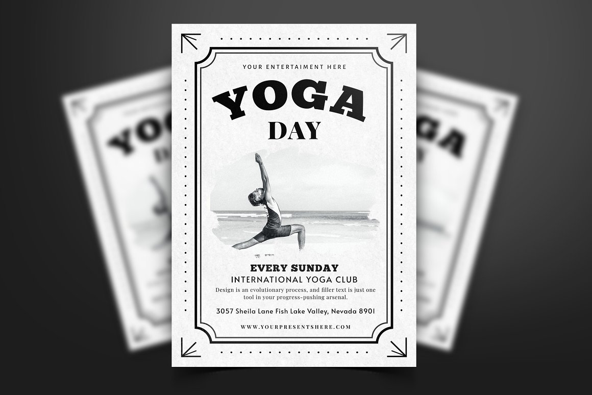 Black and white yoga and meditation flyer template