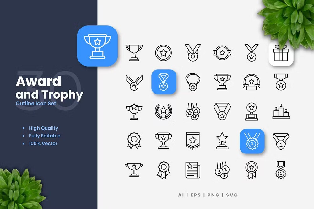 A modern line award icons pack