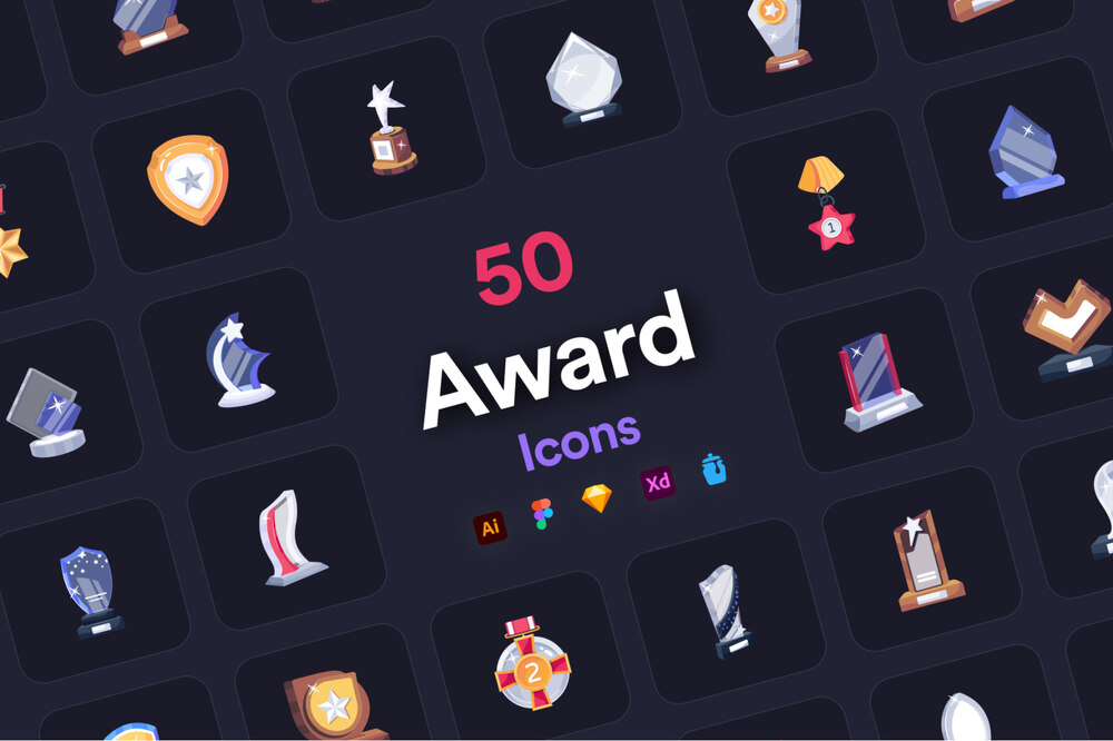 A colorful award icon set