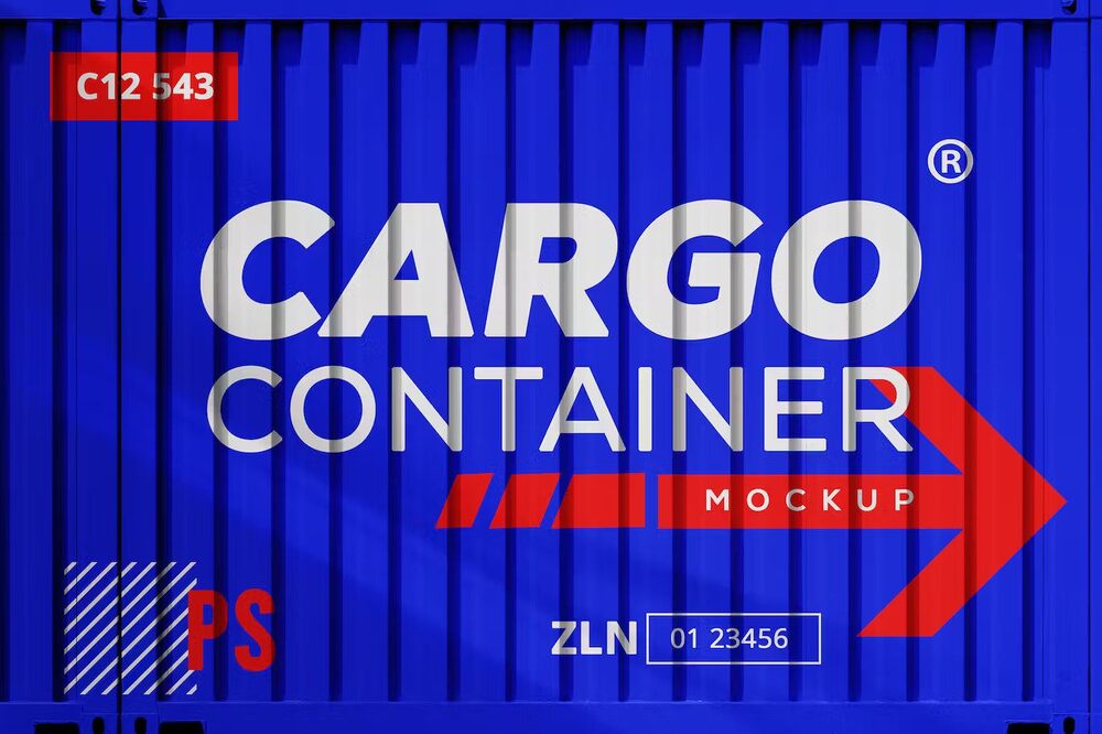 A blue container mockup template