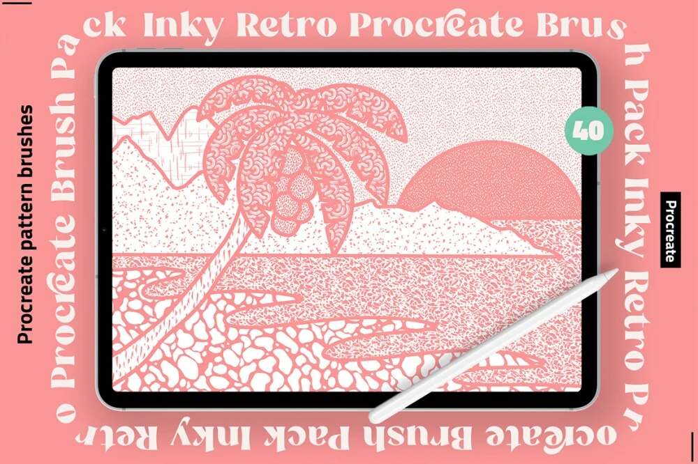 An inky retro procreate pattern brush pack