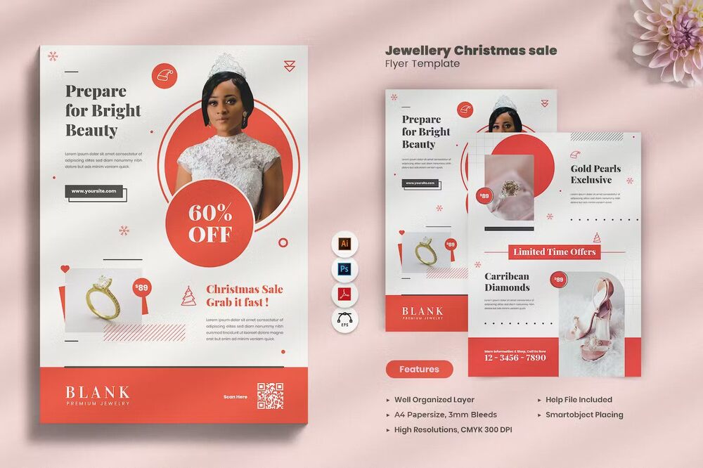 A jewellery christmas sale flyer template