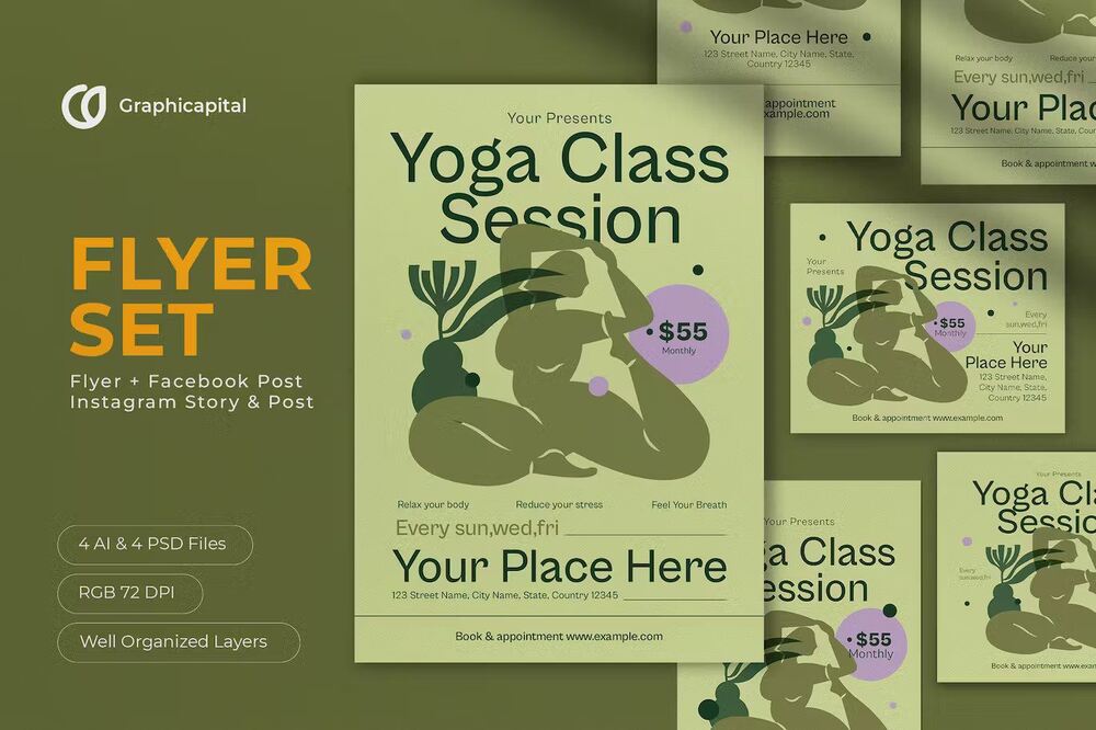 A boho yoga class slyer set