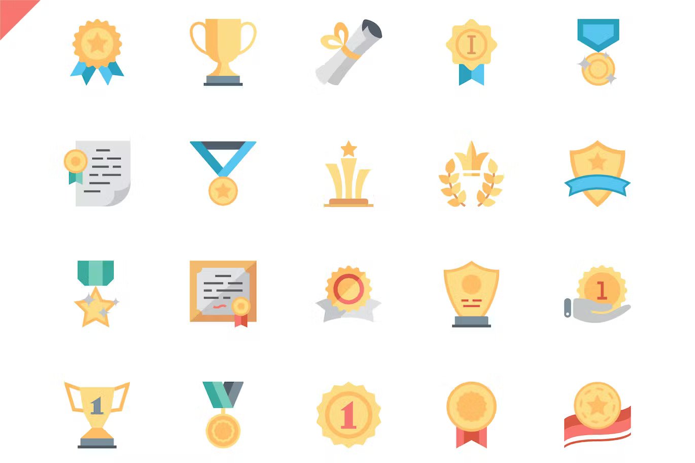 A set of awards flat style icons