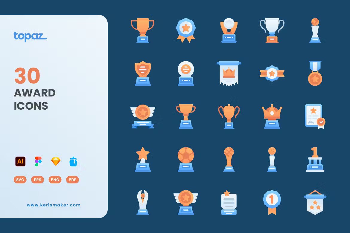 A flat award icons set