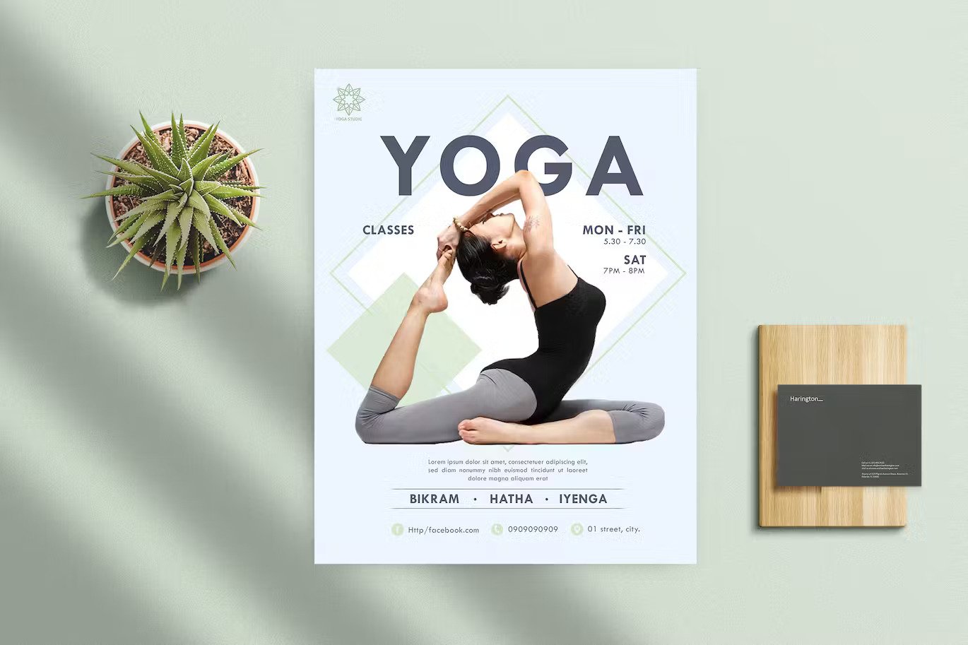 A clean yoga flyer with a shadow template