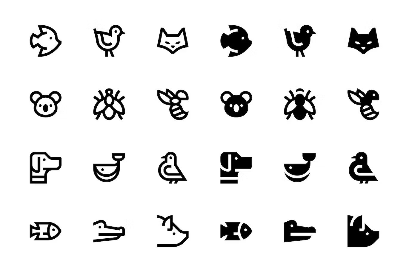 A bunch of line and filled animal icons