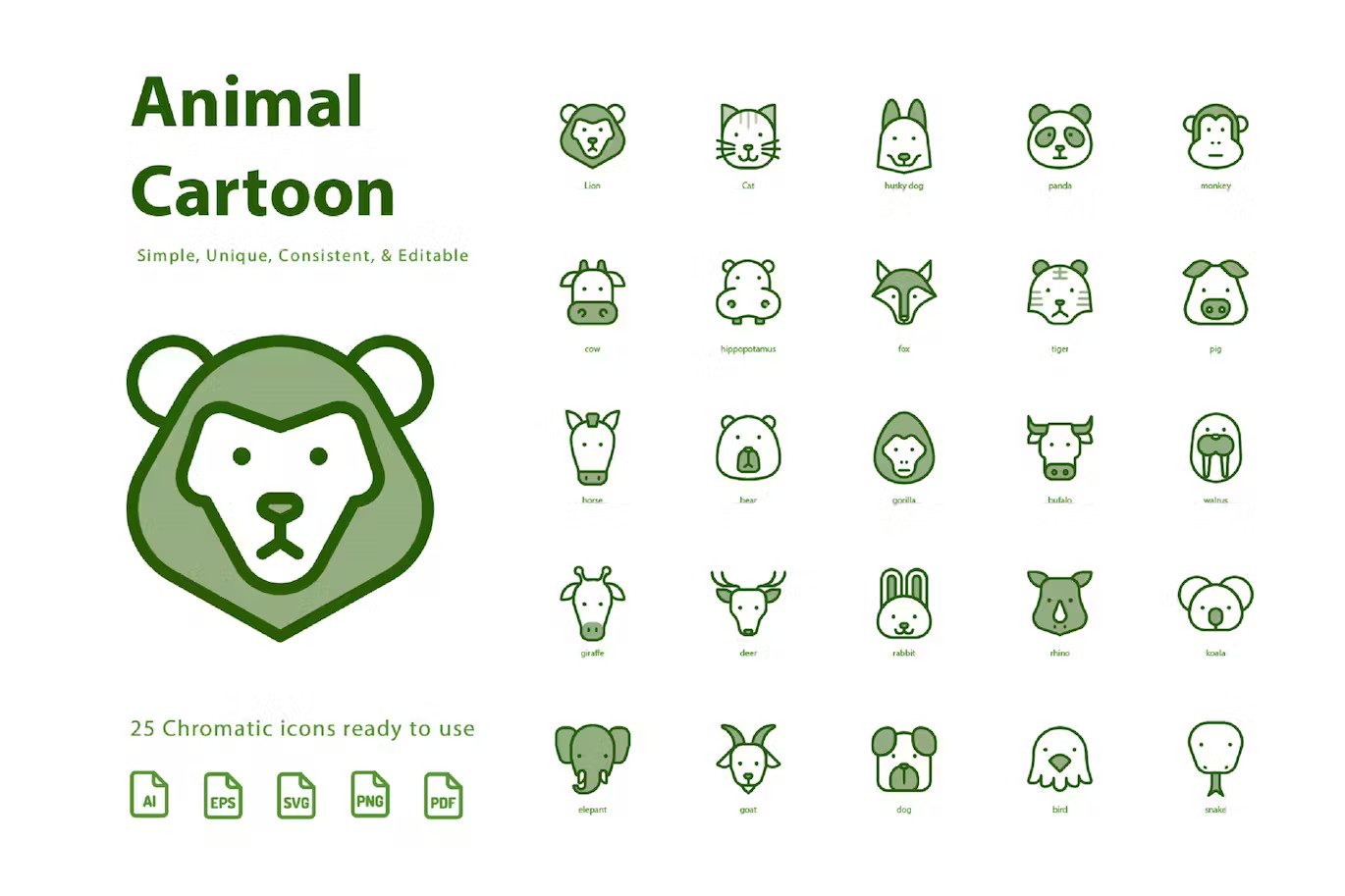 Animal cartoon chromatic icons