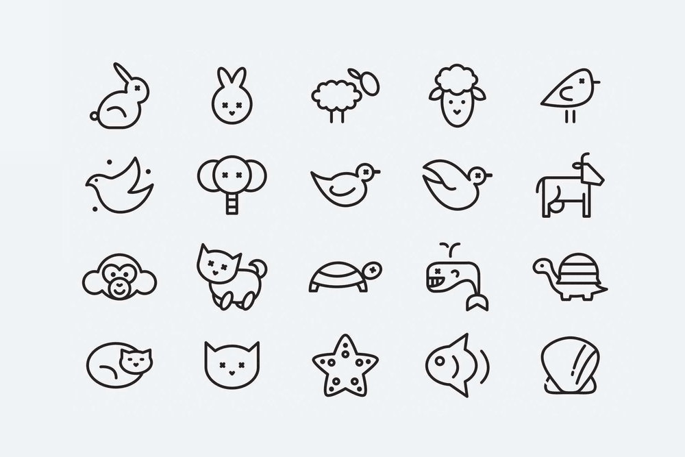 A huge set of free line animal icons