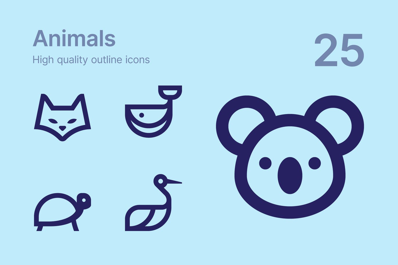 A bold line animal icon set