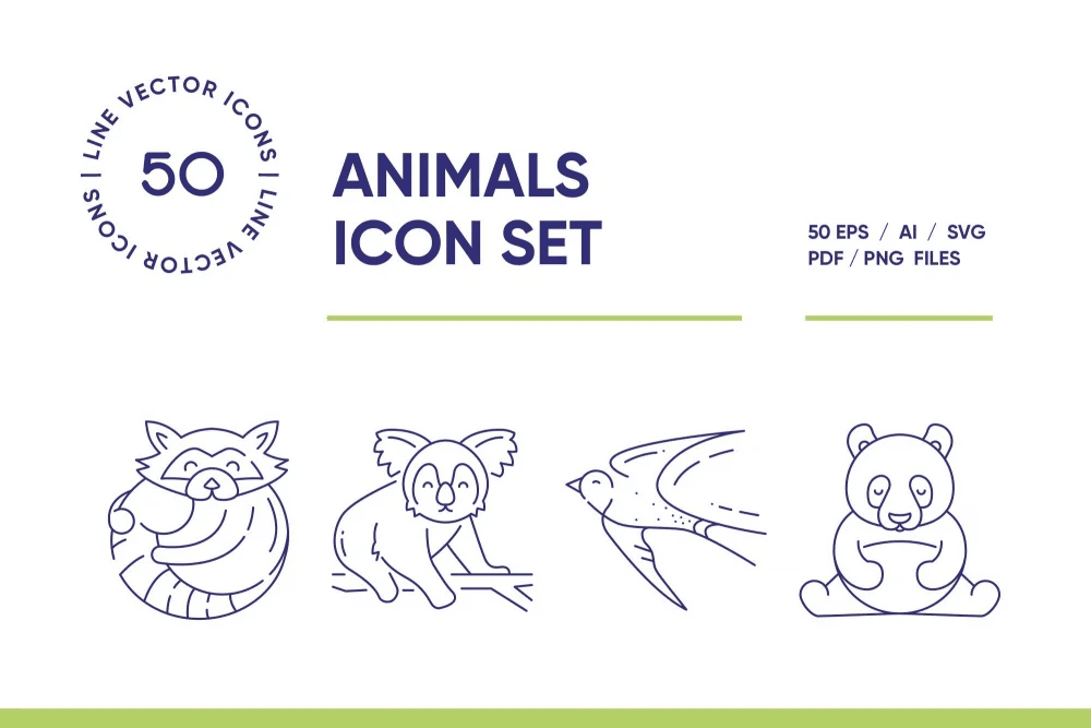 Animals line icon set