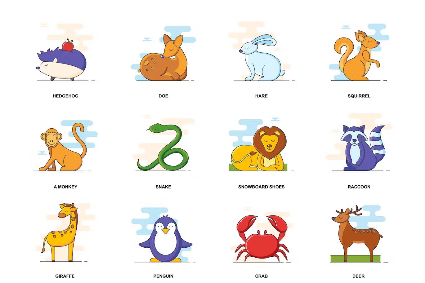 Animals web flat concept icons
