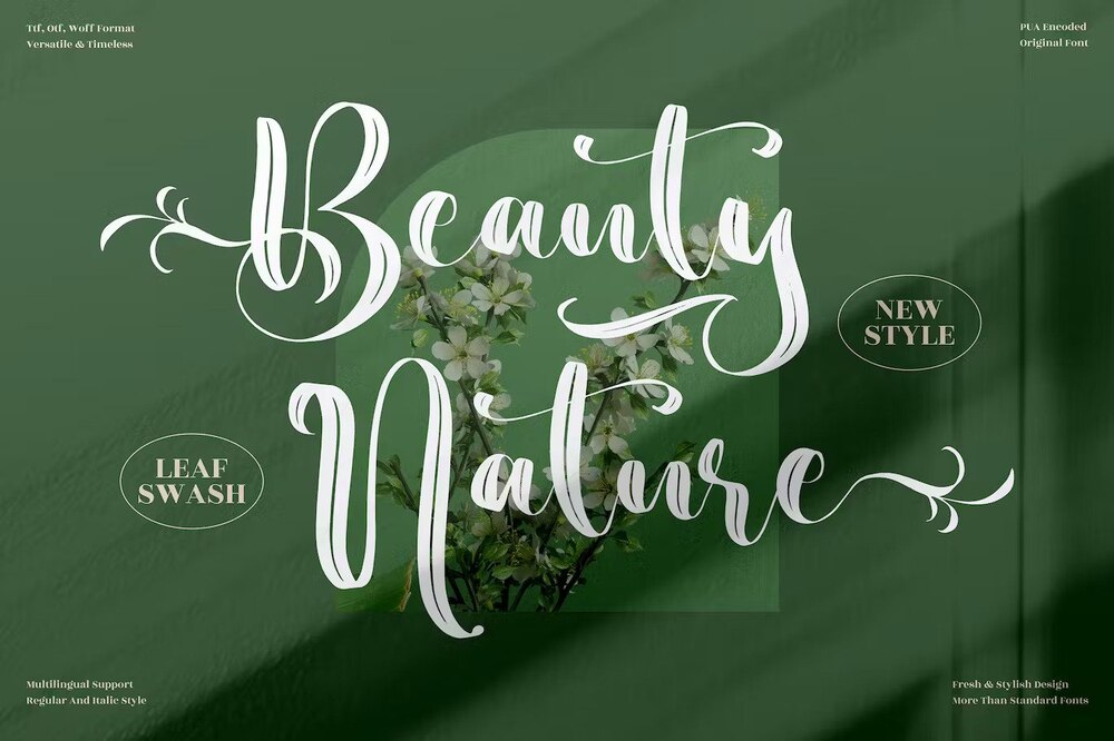 A beauty nature font with leaf swash