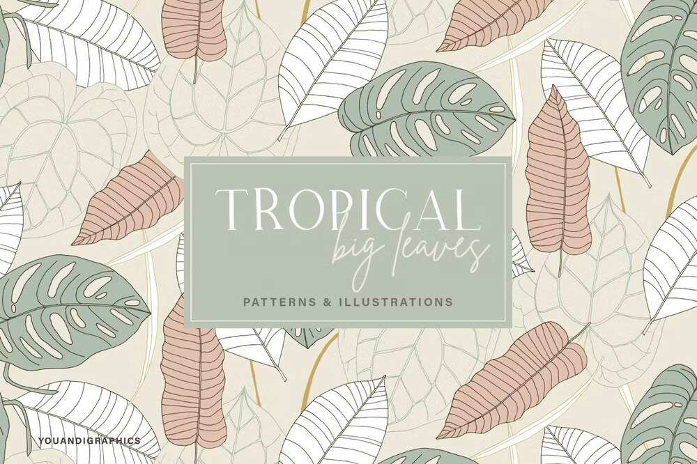 A big leaves tropical pattern set