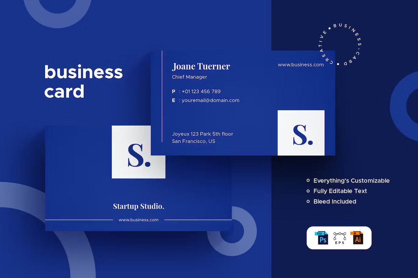 A blue business card template