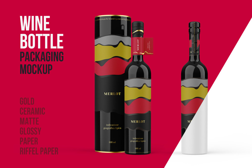 A ceramic wine bottle packaging mockups