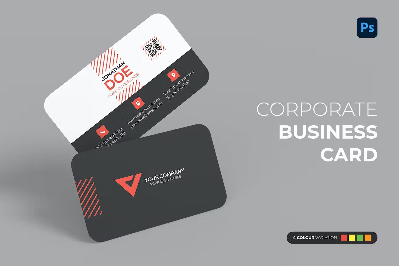 A corporate business card template in different colors