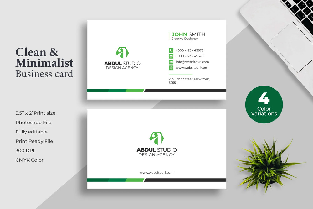 A creative corporate business card in different colors